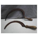 2 Vintage Primitive Hand Sickles/Scythes