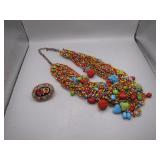 Color Pop Beaded Necklace & Pin Set