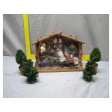 Handmade Nativity Set With Stable and Figurines