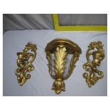 Gold-Toned Wall Shelf with Matching Ornaments