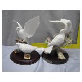 Porcelain Dove Figurines on Wood Bases