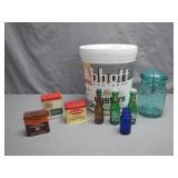 Collection of Bottles, Tin Cans, and More