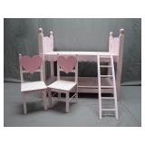 Wooden Doll Bunk Set with Heart Chairs