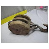Wood and Metal Pulley Block with Hook
