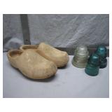Wooden Clogs and Glass Insulators Set
