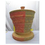 Large Colorful Lidded Woven Basket
