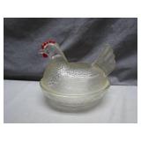 Pressed Glass Hen-On-Nest Dish