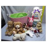Plush Toys With Pink Storage Basket