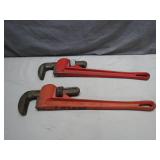 Two 18-Inch Red Pipe Wrenches
