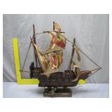 Wooden Sailing Ship Lamp With Painted Sails