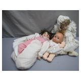 3 Porcelain and Cloth Dolls