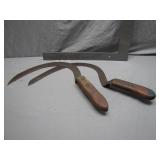 Two Hand Scythes With Wooden Handles