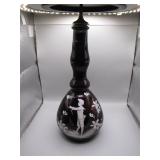 Antique Amethyst Barber Bottle w/ Enamel Decor
