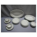 Complete Set of Green-Rimmed Dinnerware