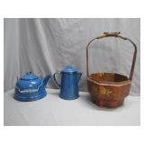 Collection: Blue Enamelware and Wooden Basket