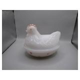 Milk Glass Hen on Nest Covered Dish