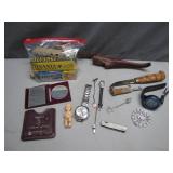Eclectic Assortment of Knives, Watches, and Gear