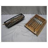 Wooden Box and Basket of Drill Bits
