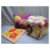 Floral Cushion Trio With Pouf Design