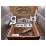 Cigar Box of Coins and Currency Collection