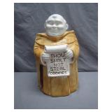 Ceramic Monk Cookie Jar With Playful Commandment