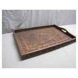 Hand-Carved Wooden Tray with Floral Motif