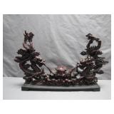 Hand-Carved Dual Dragon Sculptural Stand