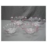 4 Pink-Trimmed Ruffled Glass Bowls