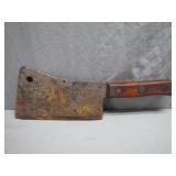 Rustic Vintage Meat Cleaver with Wood Handle