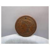 1853 US Braided Hair Large Cent with Hole