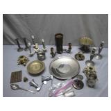 Eclectic Lot of Metal Tableware and Decor