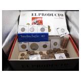 Cigar Box of Vintage US Coins & Currency