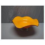 Vibrant Handblown Glass Bowl With Wavy Edge