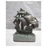 Cast Metal Ship Figurine With Cross Detail