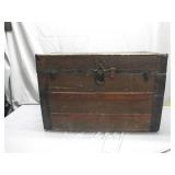 Wooden Steamer Trunk With Metal Hardware