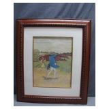 Framed Drawing of Two Figures in a Countryside...
