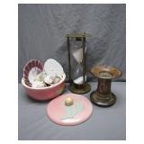 Eclectic Group of Ceramics, Shells, and Timer