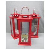 Ruby Red Metal and Glass Lanterns