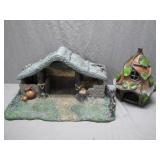 Handcrafted Cottage Diorama with Leaf-Topped House