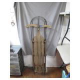 Vintage Wooden & Metal Snow Sled With Steering