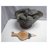 Coal Scuttle with Bellows and Coal Rock