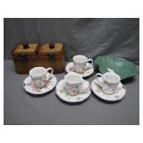Tea Set with Wicker Box and Leaf Dish
