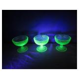 3 Matching Uranium Glass Sherbet Dishes