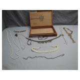 Costume Jewelry With Wooden Box