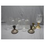 Brass Candle Holders With Glass Chimney Set