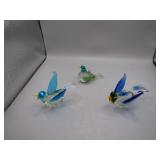 3 Small Art Glass Birds