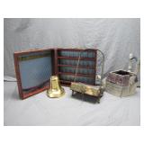Unique Lot of Sewing Box, Bell, and Accessories