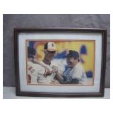 Framed Photograph of Orioles and Yankees Figures