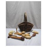 Wooden Darners with Wicker Basket