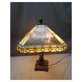 Tiffany Style Lamp with Scenic Panels